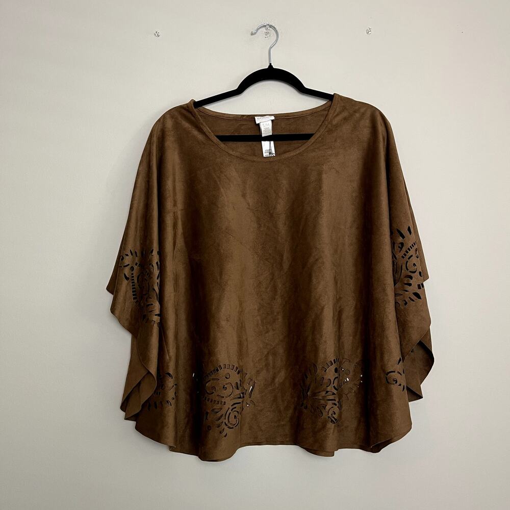 NWT Chico's Faux Suede Laser Cut Fall Boho Western Pancho Women's Sz S/M